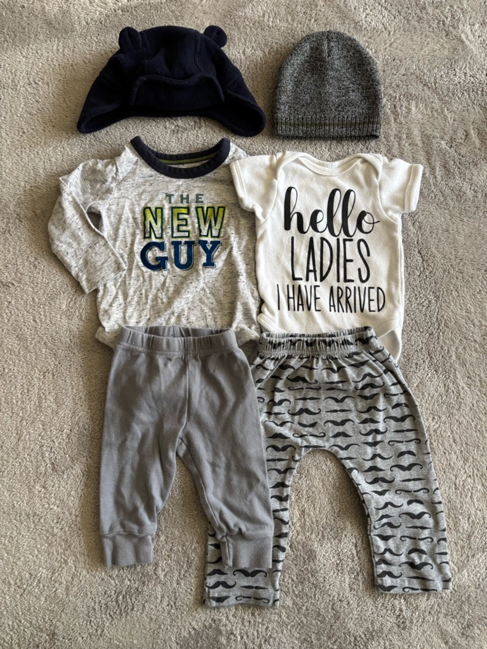 Baby Boy Outfit Set - 'The New Guy' & 'Hello Ladies' Gray and Navy